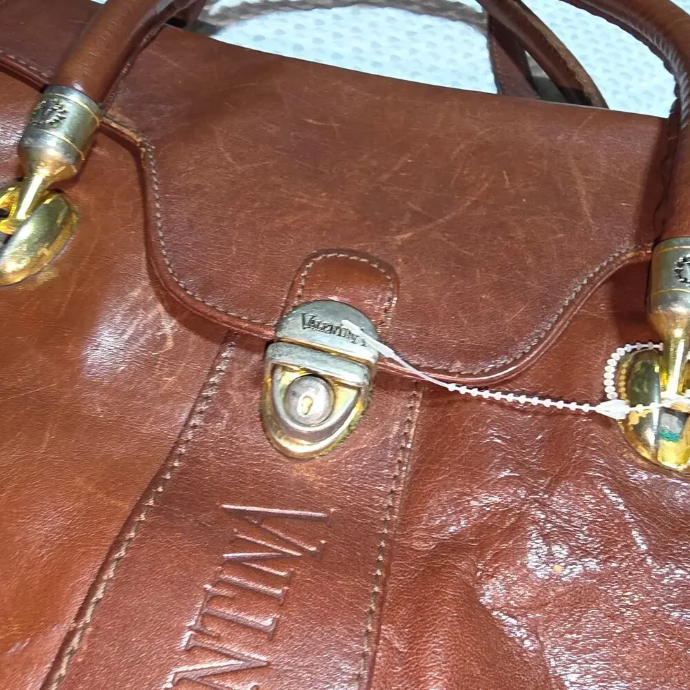 VINTAGE VALENTINA LEATHER SATCHEL BAG WITH CROSSBODY STRAP